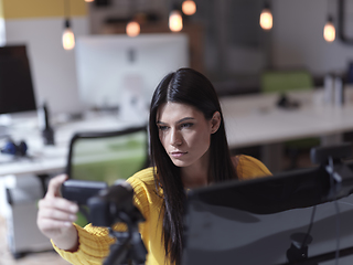 Image showing business woman have online meeting in modern open space coworking office