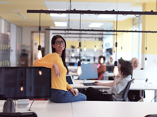 Image showing business woman portrait in open space startup coworking office