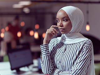 Image showing African muslim businesswoman portrait at office