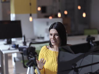 Image showing business woman have online meeting in modern open space coworking office