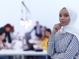 Image showing African muslim businesswoman portrait at office