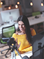 Image showing business woman have online meeting in modern open space coworking office