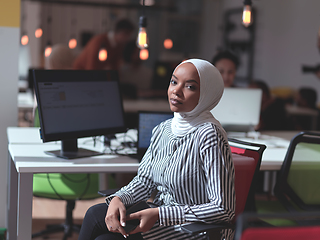 Image showing African muslim businesswoman portrait at office