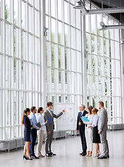 Image showing business team with scheme on flip chart at office