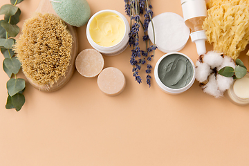 Image showing soap, brush, sponge, clay mask and body butter