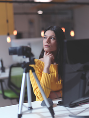 Image showing business woman have online meeting in modern open space coworking office