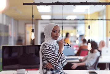 Image showing African muslim businesswoman portrait at office