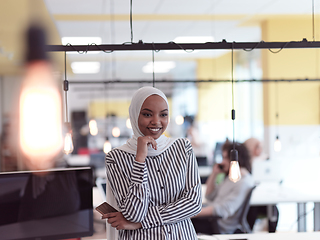 Image showing African muslim businesswoman portrait at office