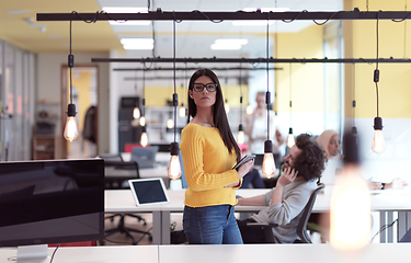 Image showing business woman portrait in open space startup coworking office