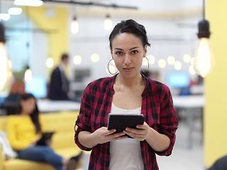 Image showing business woman at work in creative modern coworking startup open space office