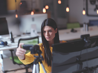 Image showing business woman have online meeting in modern open space coworking office