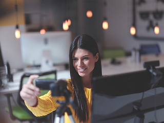 Image showing business woman have online meeting in modern open space coworking office