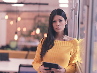 Image showing business woman portrait in open space startup coworking office