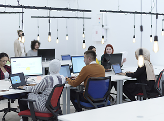 Image showing creative business people group as freelancers in modern coworking open space office