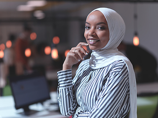 Image showing African muslim businesswoman portrait at office