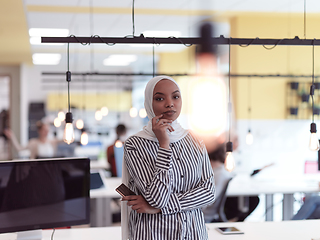 Image showing African muslim businesswoman portrait at office