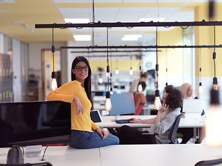 Image showing business woman portrait in open space startup coworking office