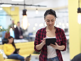 Image showing business woman at work in creative modern coworking startup open space office