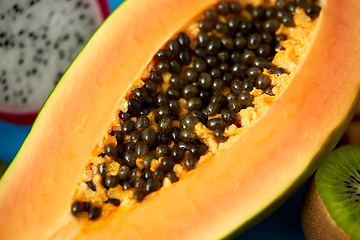 Image showing close up of ripe papaya with seeds