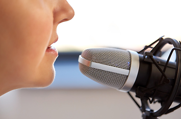 Image showing close up of woman talking to microphone