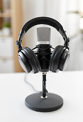 Image showing headphones and microphone at home office