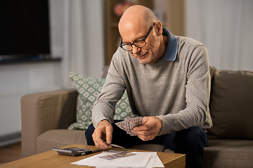 Image showing senior man counting money at home