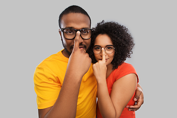 Image showing happy african american couple in glasses hugging