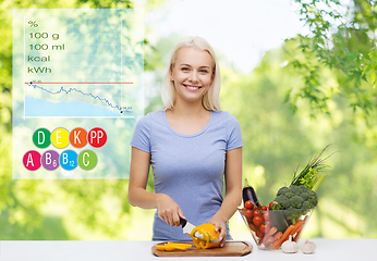 Image showing smiling young woman cooking vegetables