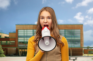 Image showing teenage girl speaking to megaphone over school