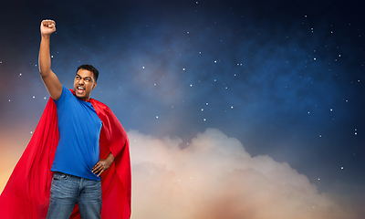 Image showing indian man in superhero cape over night sky