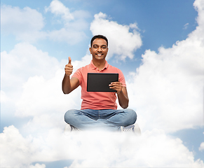 Image showing happy indian man with tablet pc showing thumbs up