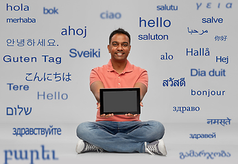 Image showing happy indian man with tablet pc