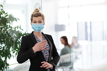 Image showing business woman portrait in medical protective mask