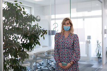 Image showing business woman portrait in medical protective mask