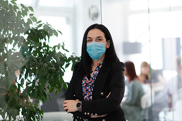 Image showing business woman portrait in medical protective mask