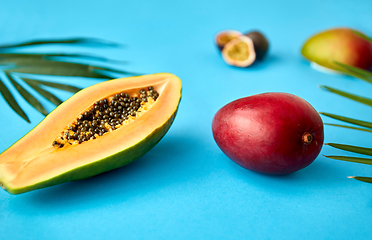 Image showing papaya and mango on blue background