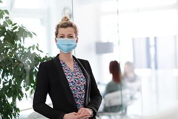 Image showing business woman portrait in medical protective mask