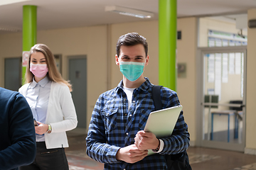 Image showing Multiethnic students group wearing protective face mask