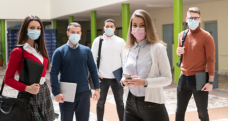 Image showing Multiethnic students group wearing protective face mask