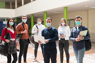 Image showing Multiethnic students group wearing protective face mask