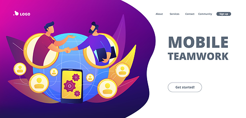 Image showing Mobile collaboration concept landing page.