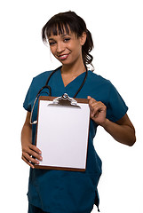 Image showing Nurse holding up blank chart