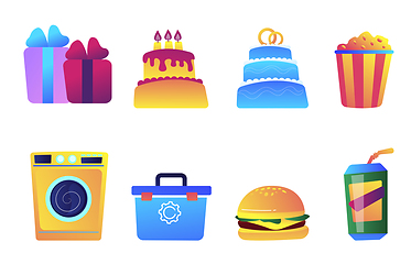 Image showing Fast food and cake vector illustrations set.