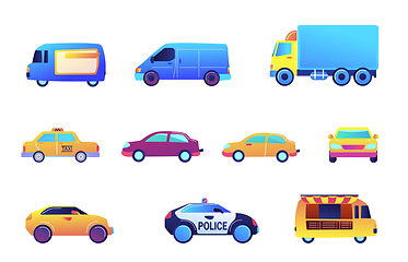 Image showing Different cars and delivery vector illustrations set.