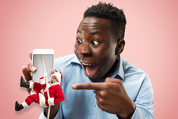 Image showing Happy Christmas Santa Claus on studio background