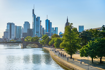 Image showing Evening sunlight and Frankfurt skyline