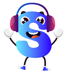 Image showing Blue letter S with purple headphones vector illustration on whit