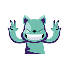 Image showing Happy blue monster holding hands up high vector illustration on 