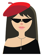 Image showing Portrait of a girl in black shirt with sunglasses red basket and