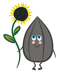 Image showing Emoji of a smiling seed holding a sunflower vector or color illu